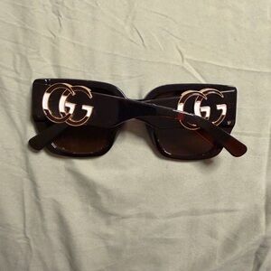 Gucci Women's Brown Sunglasses with Gold Accents